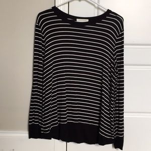 Rounded Hem Black and White Striped Long Sleeve